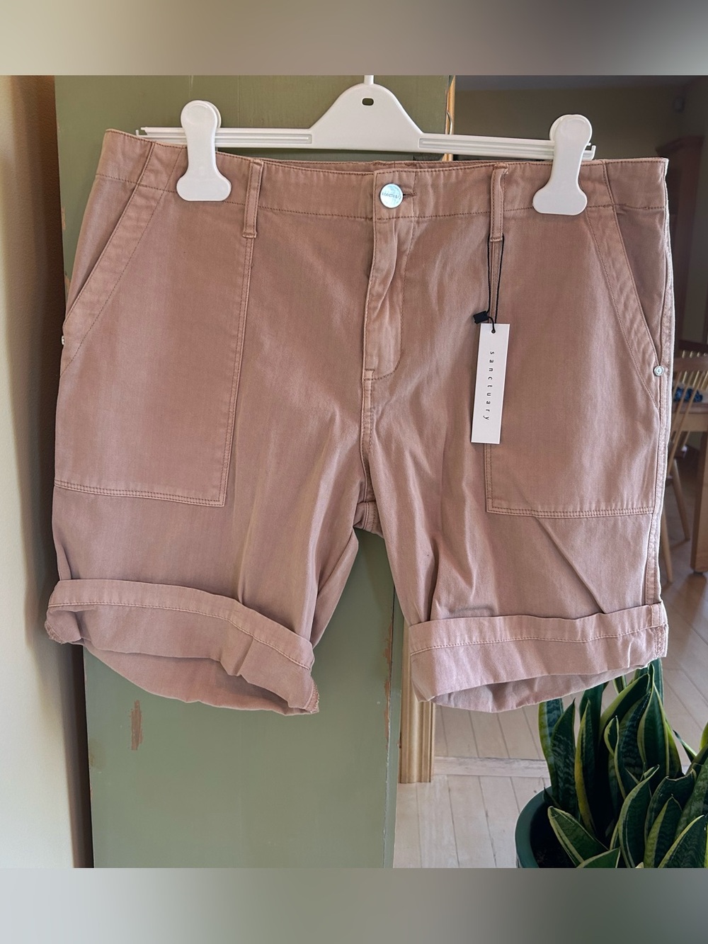 Sanctuary Roll-Cuff Peace Cotton Utility Shorts Terra Cotta Blush Size 32 NWT